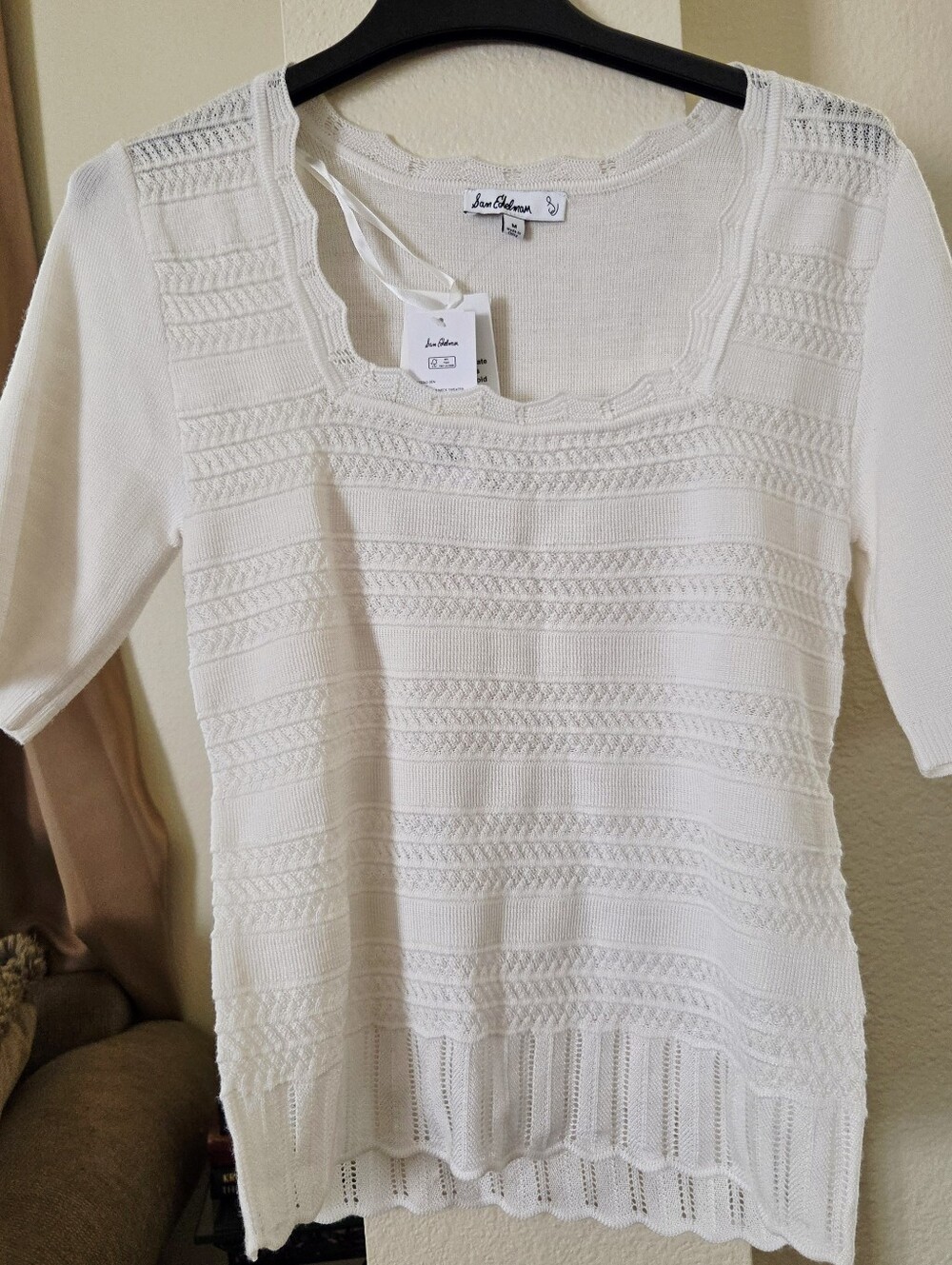 Sam Edelman Pointelle Square-Neck Knit Top